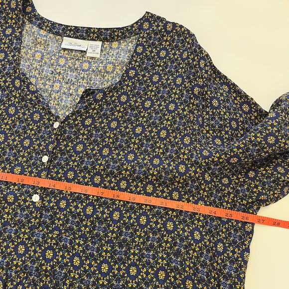 Vermont Country Store Midi Dress 3X Button Lightweight Geometric Blue Boho - Picture 10 of 11